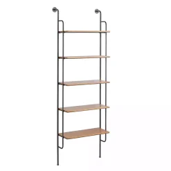 Kirklands Home Black Metal Pipe Frame Brown Wood Wall Shelf