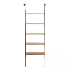 Kirklands Home Black Metal Pipe Frame Brown Wood Wall Shelf