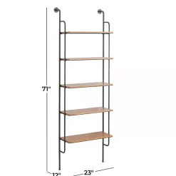 Kirklands Home Black Metal Pipe Frame Brown Wood Wall Shelf