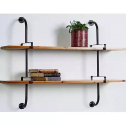 Kirklands Home Black Metal Pipe Two-Tier Wall Mounted Shelf Online