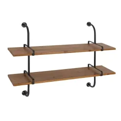 Kirklands Home Black Metal Pipe Two-Tier Wall Mounted Shelf Online