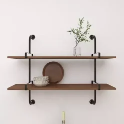 Kirklands Home Black Metal Pipe Two-Tier Wall Mounted Shelf Online