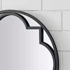 Kirklands Home Metal Quatrefoil Round Frame Wall Mirror Black