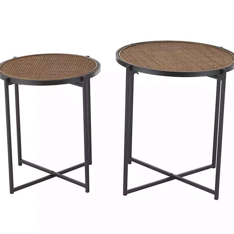 Kirklands Home Black Metal Rattan Accent Tables, Set of 2 Brown Sale