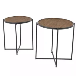 Kirklands Home Black Metal Rattan Accent Tables, Set of 2 Brown Sale
