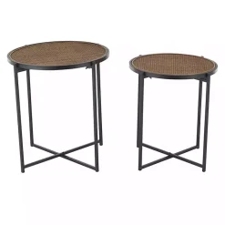 Kirklands Home Black Metal Rattan Accent Tables, Set of 2 Brown Sale