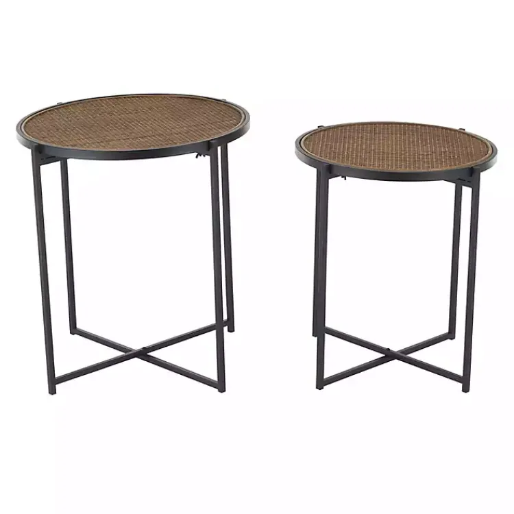 Kirklands Home Black Metal Rattan Accent Tables, Set of 2 Brown Sale