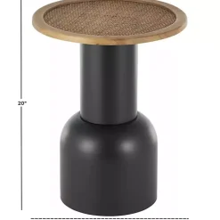 Kirklands Home Black Metal Rattan Pedestal Accent Table, 16 in. Brown Outlet