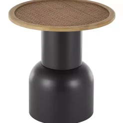 Kirklands Home Black Metal Rattan Pedestal Accent Table, 19 in. Brown