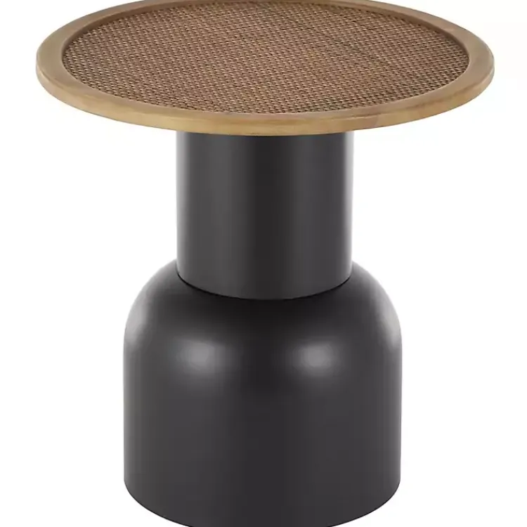 Kirklands Home Black Metal Rattan Pedestal Accent Table, 19 in. Brown