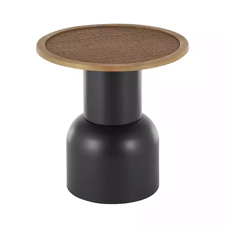 Kirklands Home Black Metal Rattan Pedestal Accent Table, 19 in. Brown