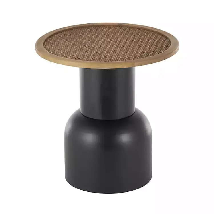 Kirklands Home Black Metal Rattan Pedestal Accent Table, 19 in. Brown