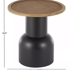 Kirklands Home Black Metal Rattan Pedestal Accent Table, 19 in. Brown
