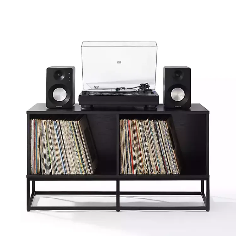 Kirklands Home Metal Record Storage Media Console Black Outlet