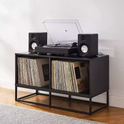 Kirklands Home Metal Record Storage Media Console Black Outlet