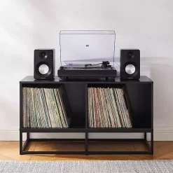 Kirklands Home Metal Record Storage Media Console Black Outlet