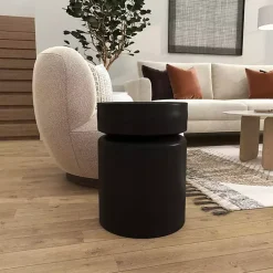 Kirklands Home Metal Round Drum Accent Table Black Best