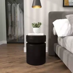 Kirklands Home Metal Round Drum Accent Table Black Best
