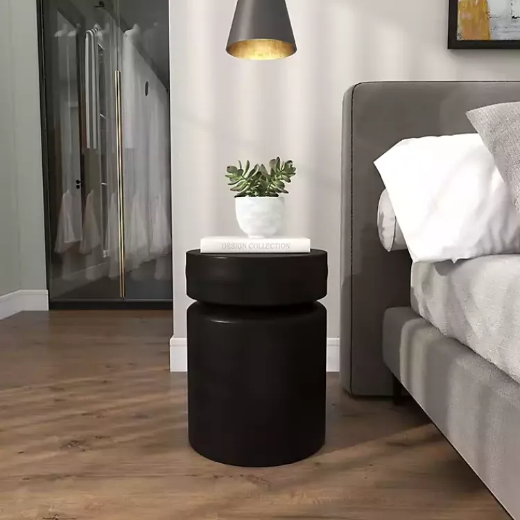 Kirklands Home Metal Round Drum Accent Table Black Best