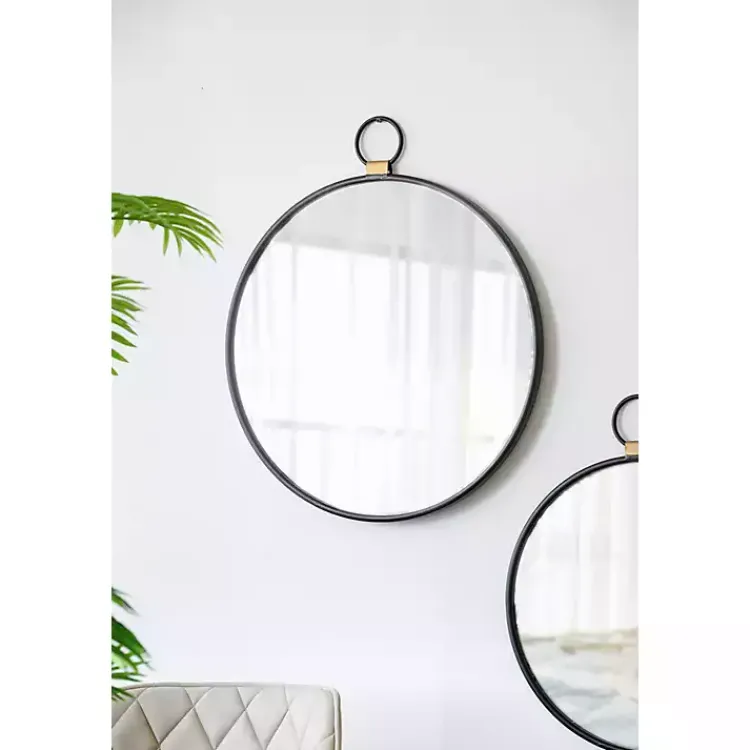 Kirklands Home Black Metal Round Top Loop Wall Mirror Outlet