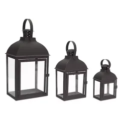 Lanterns>Kirklands Home Metal Slope Top Lanterns, Set of 3 Black