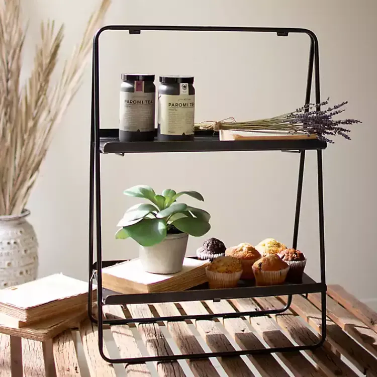Kirklands Home Metal 2-Tier Folding Display Rack Black