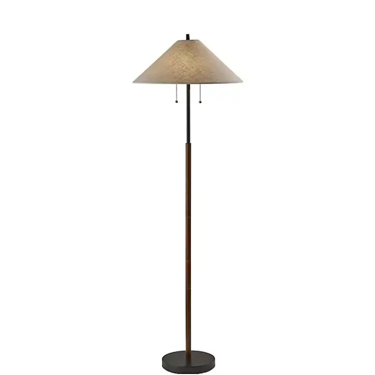 Kirklands Home Black Metal Walnut Flare Pulls Floor Lamp Tan Hot