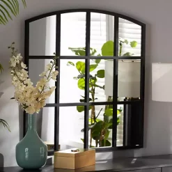 Kirklands Home Black Metal Windowpane Arched Wall Mirror Online