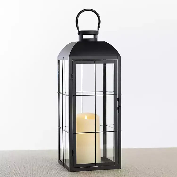 Lanterns>Kirklands Home Metal Windowpane Lantern, 21 in. Black