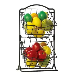 Kirklands Home Metal Wire 2-Tier Square Kitchen Basket Black Hot
