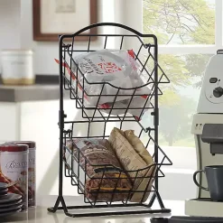 Kirklands Home Metal Wire 2-Tier Square Kitchen Basket Black Hot