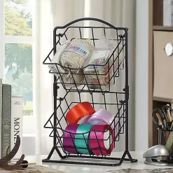 Kirklands Home Metal Wire 2-Tier Square Kitchen Basket Black Hot