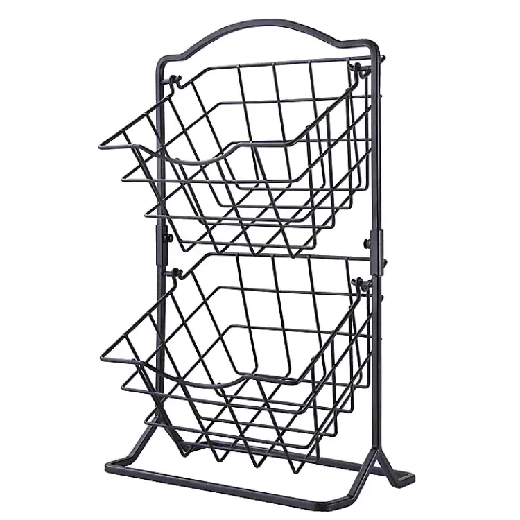 Kirklands Home Metal Wire 2-Tier Square Kitchen Basket Black Hot