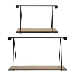 Kirklands Home Black Metal Wood Swing Wall Shelves, Set of 2 Online