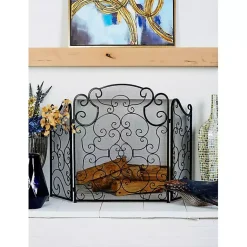 Fireplace Accessories>Kirklands Home Black Metallic Scroll Three-Panel Fire Screen