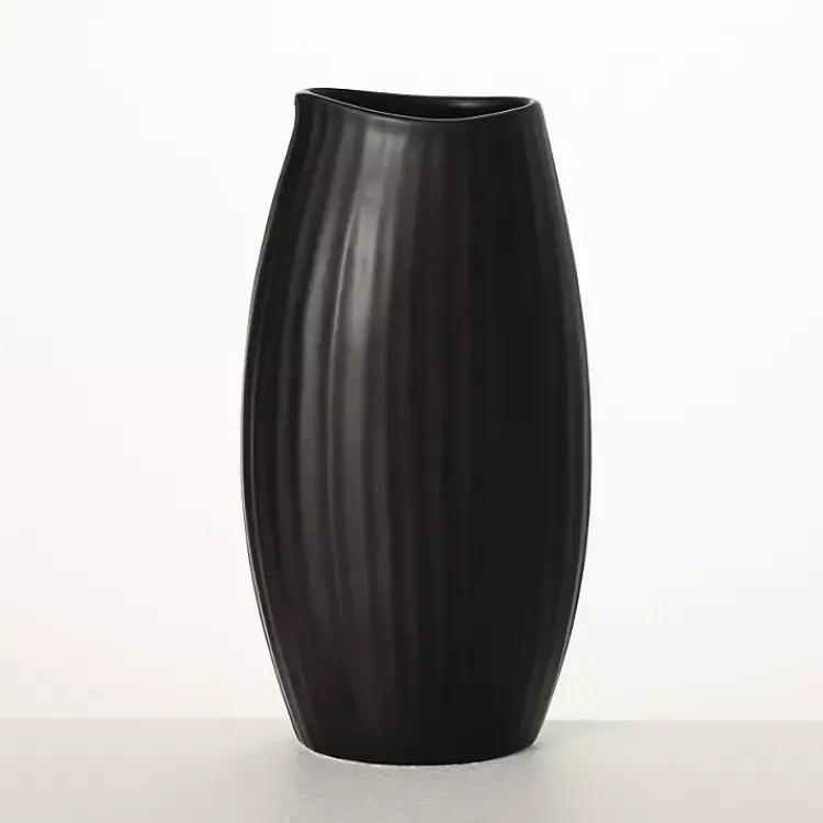 Vases>Kirklands Home Modern Ribbed Ceramic Vase Black