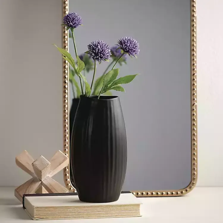 Vases>Kirklands Home Modern Ribbed Ceramic Vase Black