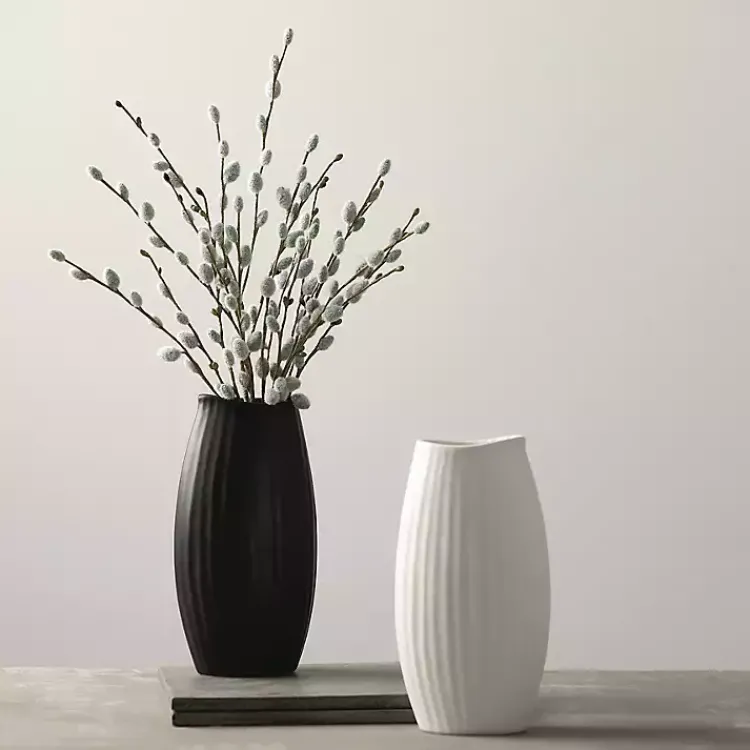 Vases>Kirklands Home Modern Ribbed Ceramic Vase Black