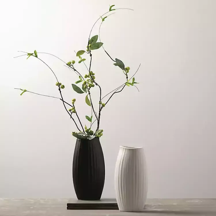 Vases>Kirklands Home Modern Ribbed Ceramic Vase Black