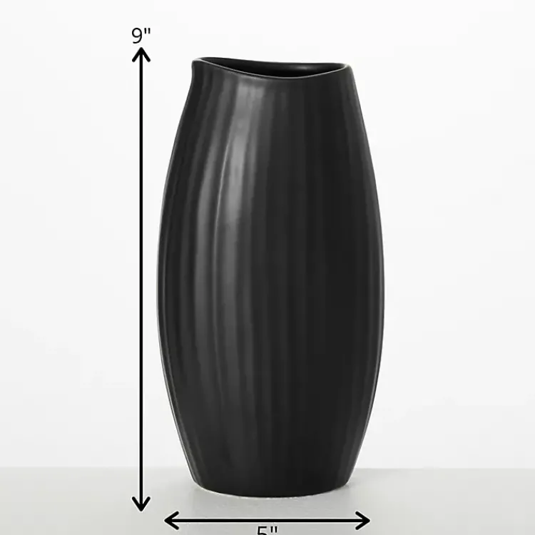 Vases>Kirklands Home Modern Ribbed Ceramic Vase Black