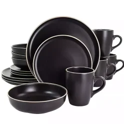 Kirklands Home Modern Stoneware 16-pc. Dinnerware Set Black New