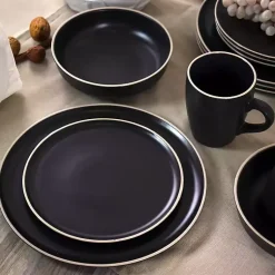 Kirklands Home Modern Stoneware 16-pc. Dinnerware Set Black New