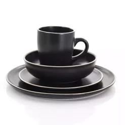 Kirklands Home Modern Stoneware 16-pc. Dinnerware Set Black New