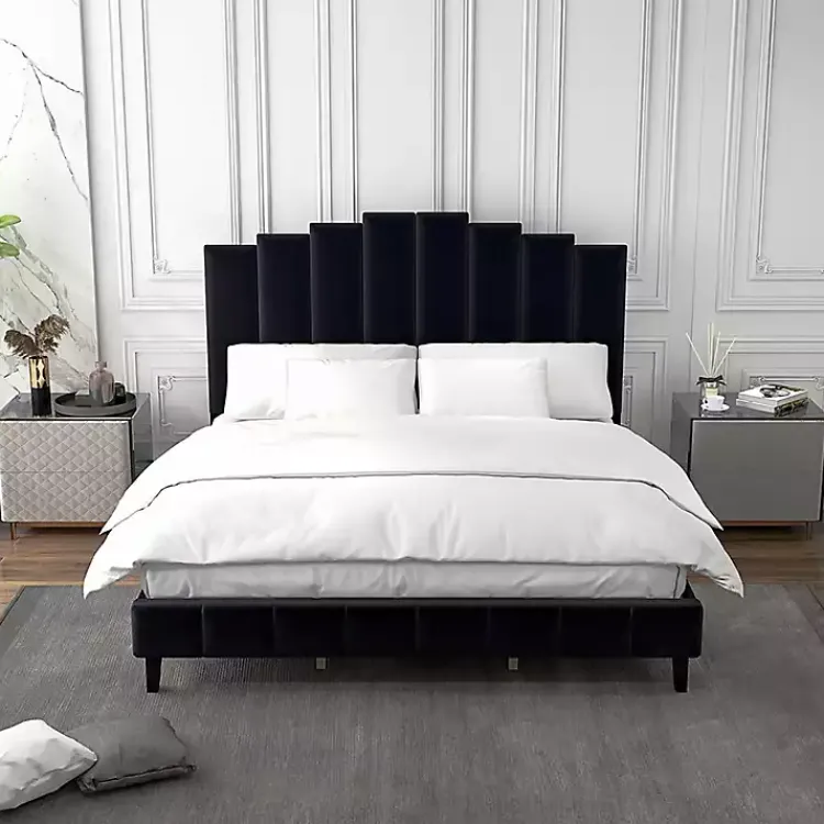Kirklands Home Modern Tufted Platform King Bed Black Clearance