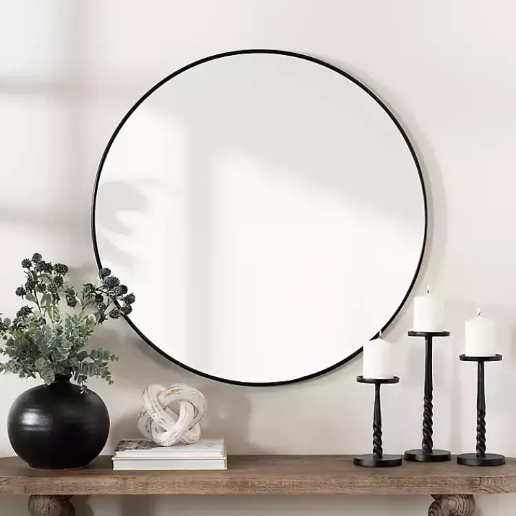 Kirklands Home Nouveau Linear Round Mirror Black Outlet