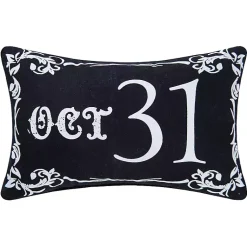 Halloween>Kirklands Home Black Oct 31 Goth Script Mini Halloween Pillow