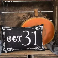 Halloween>Kirklands Home Black Oct 31 Goth Script Mini Halloween Pillow