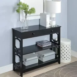 Kirklands Home Octagon 2-Shelf Console Table Black Clearance