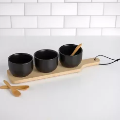Kirklands Home Black 3-pc. Dip Bowl Set with Bamboo Tray Hot