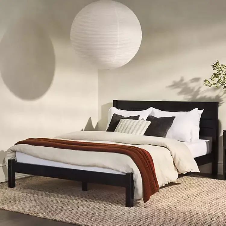 Kirklands Home Pine Wood Slatted Headboard Queen Bed Black Hot